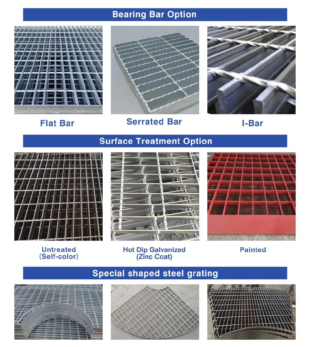 OEM ปรับแต่ง Hot Dip Galvanized Plain / Serrated Steel Grating สําหรับทางเดินบนแพลตฟอร์ม / ผ้าคลุมระบายน้ํา 2