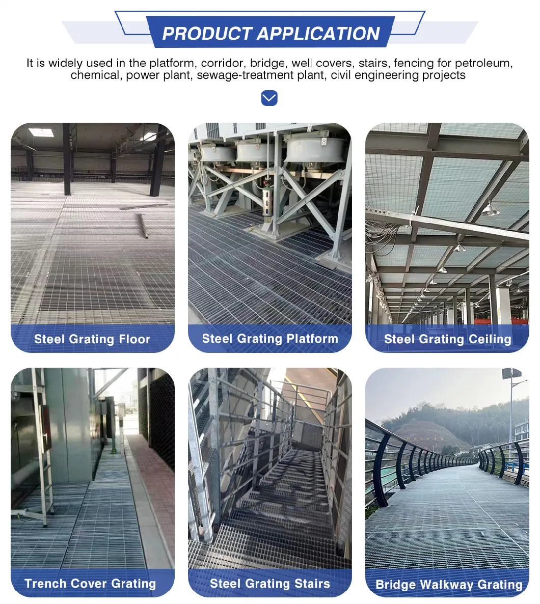 OEM ปรับแต่ง Hot Dip Galvanized Plain / Serrated Steel Grating สําหรับทางเดินบนแพลตฟอร์ม / ผ้าคลุมระบายน้ํา 3