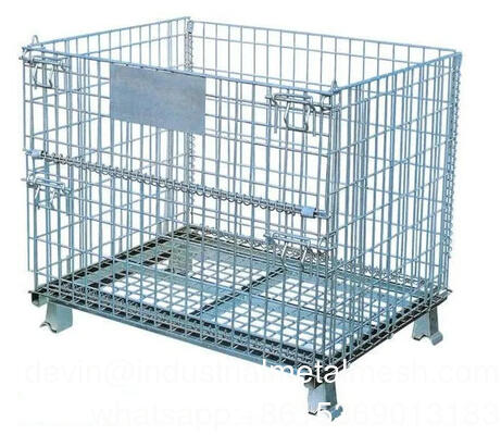 สินค้าที่กําหนดเอง สายเหล็กผสมผสาน พับได้ สต็อปได้ โกดังโลหะ สาย Mesh หนักภาระ Pallet Cage ด้วยฝา